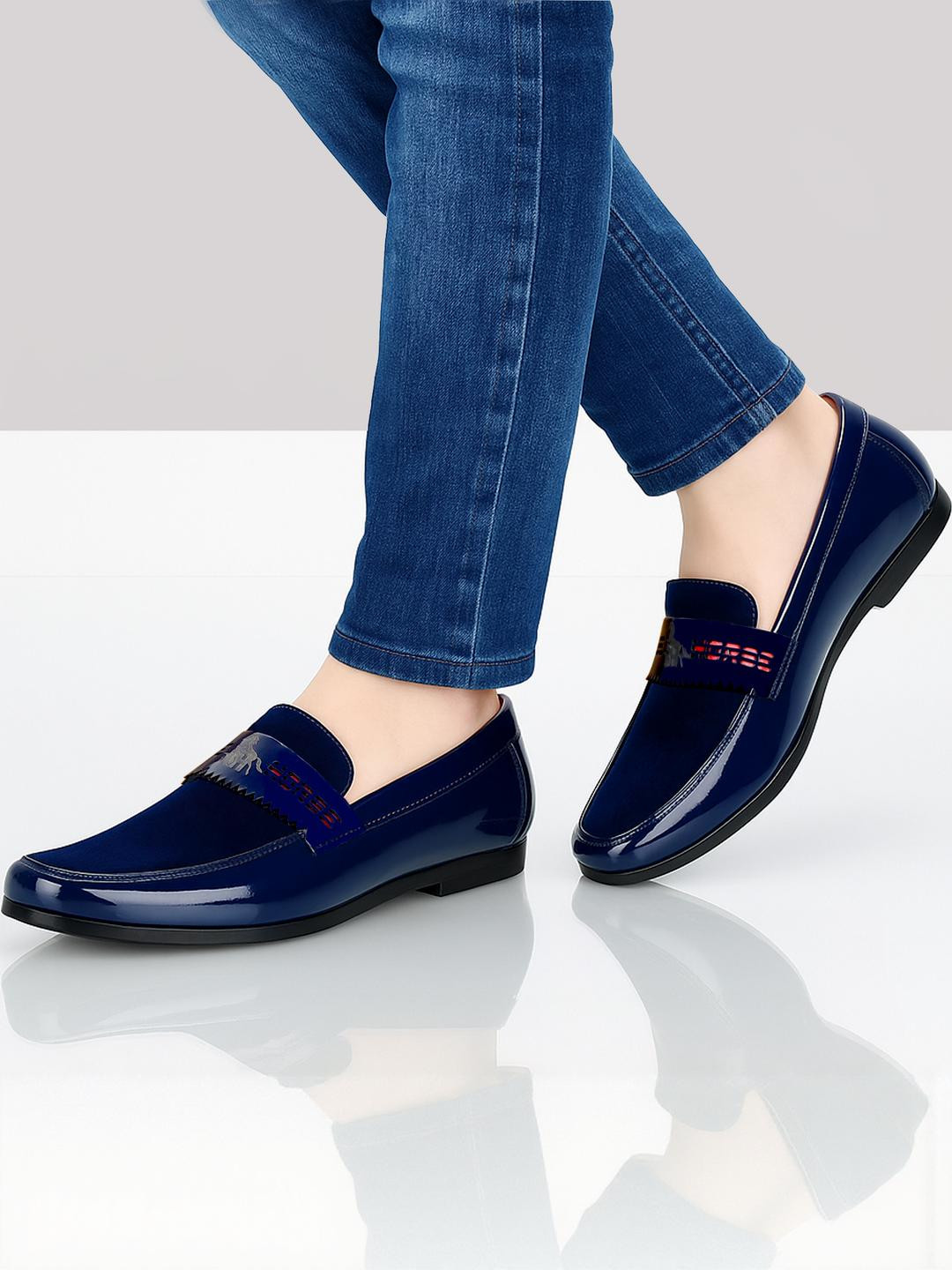 Blue Horse Blue Patent Leather Casual Shoes