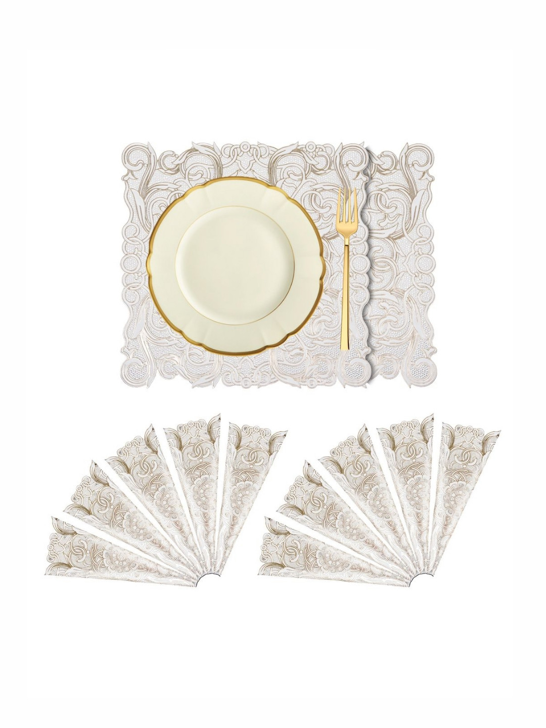 Aura Cream 12-Pcs Circle Flower-Patterned Heat-Resistant Leather  Square Table Placemats