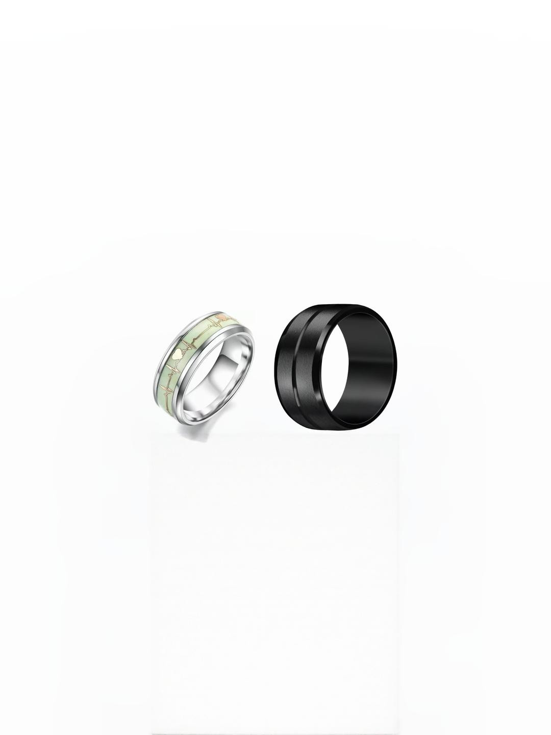 Dynamic Retail Global Set of 2 Rings for Men, Silver-Black Alloy Ring ()