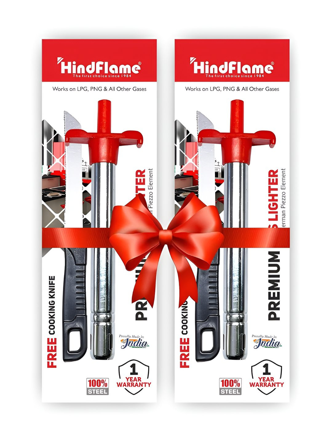 Hindflame Silver-Toned & Red 4 Pieces Stainless Steel Gas Lighters