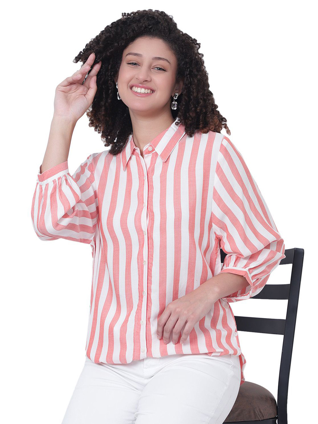 God's Club Women Striped Regular Fit Cotton Casual Shirt