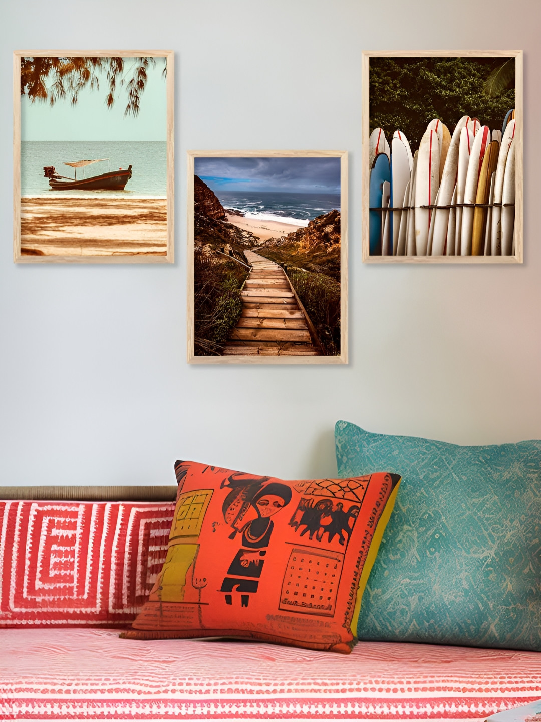 Kotart Brown, Blue & Green 3 Pieces Modern Wooden Wall Arts