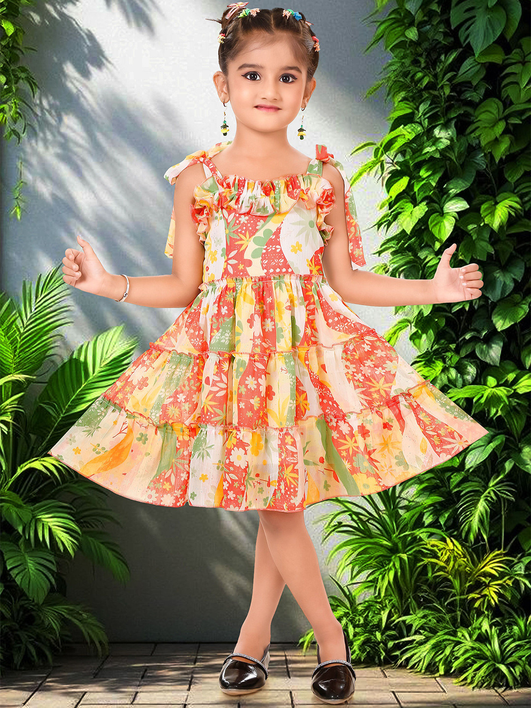 KAARIGARI Floral Print Georgette Fit & Flare Midi Dress