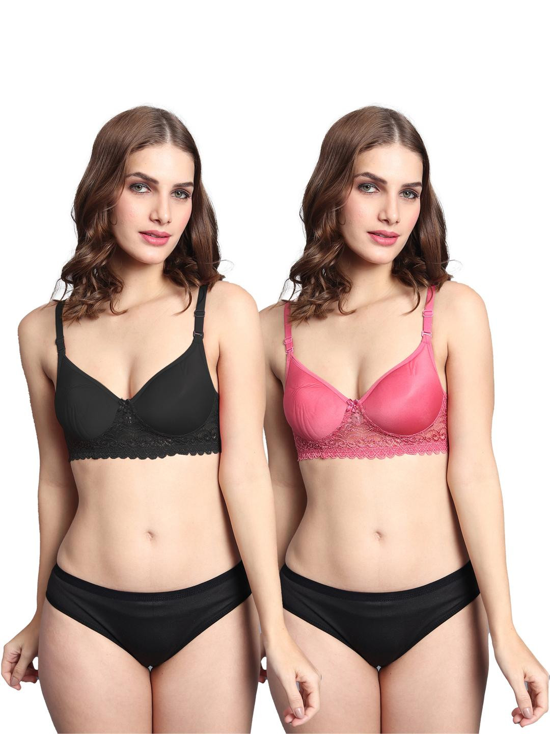 Samvar Women Pack Of 2 Multi Color Cotton Blend Lightly Padded Lingerie Set
