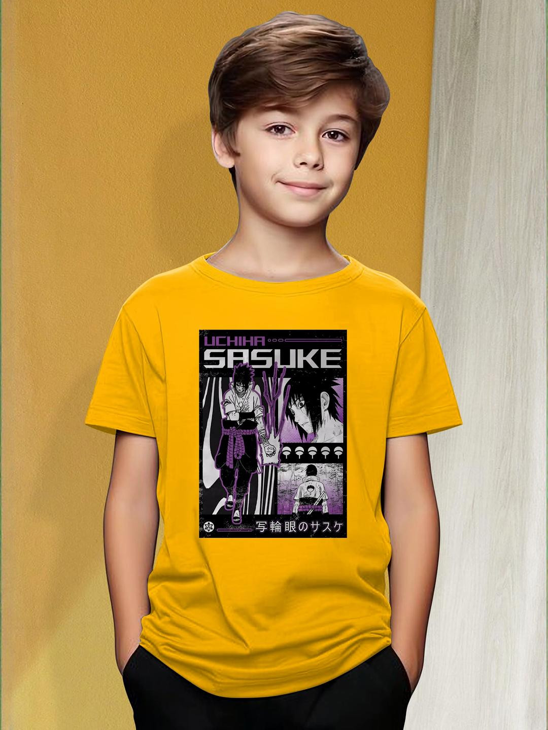 Yellow Sasuke Anime Graphic Print T-Shirt
