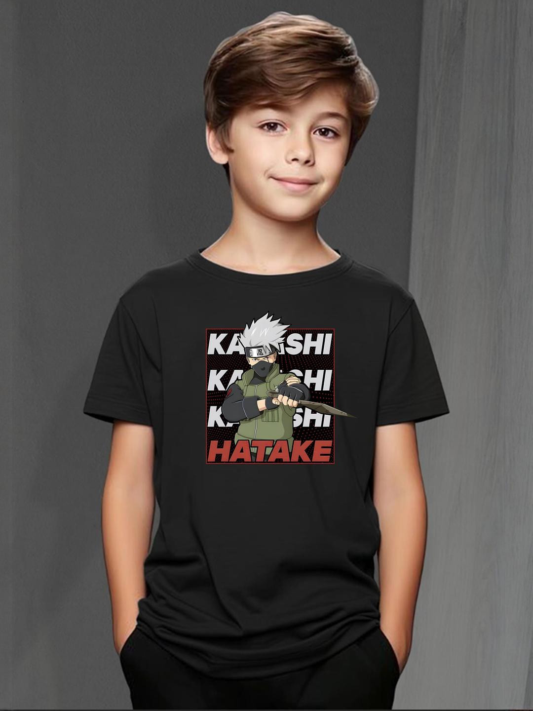 Black Hatake Anime Graphic Print T-Shirt