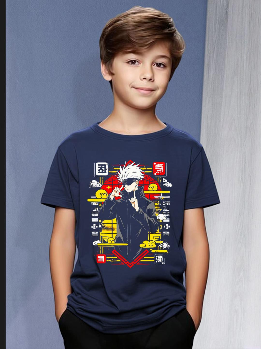 Navy Kakashi Anime Graphic Print T-Shirt
