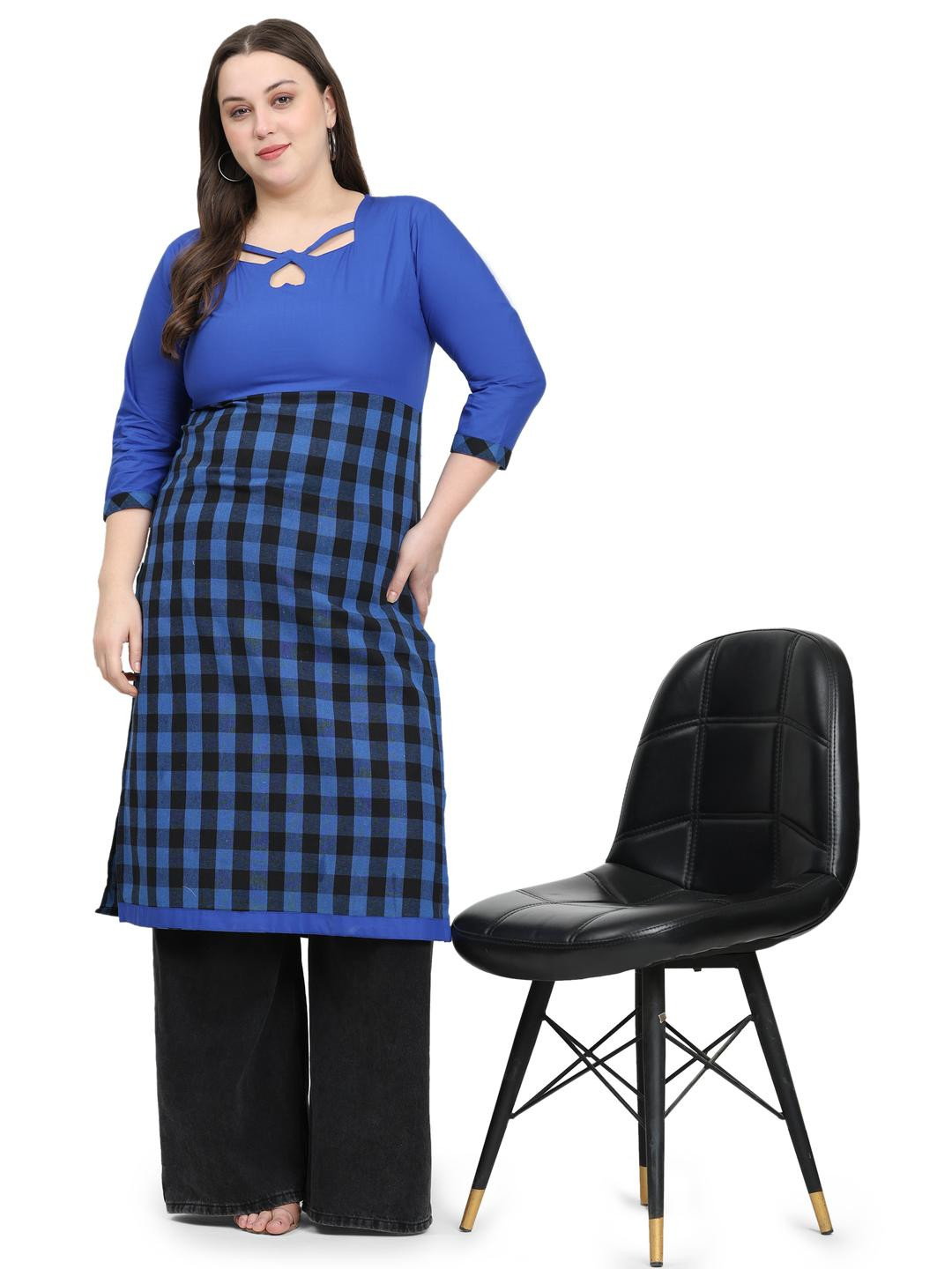 Women kurti | Cotton | Plus Size | Neck Heart Design | Blue