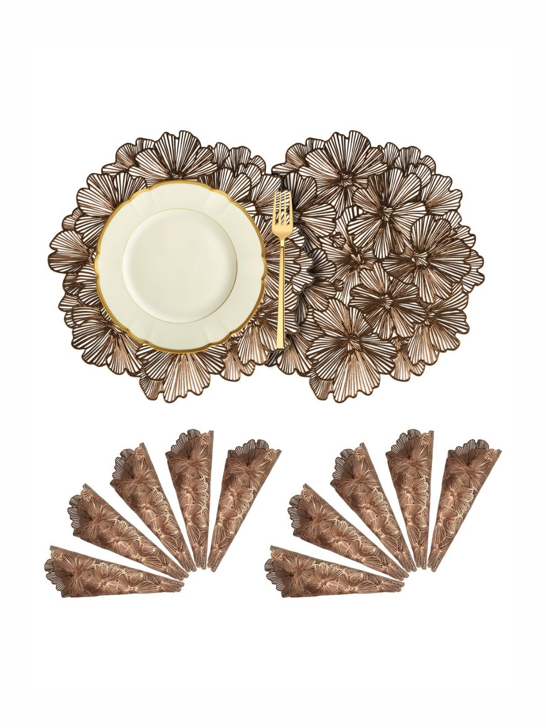 Aura Brown 12 Pieces Floral-Patterned Heat-Resistant Table Placemats