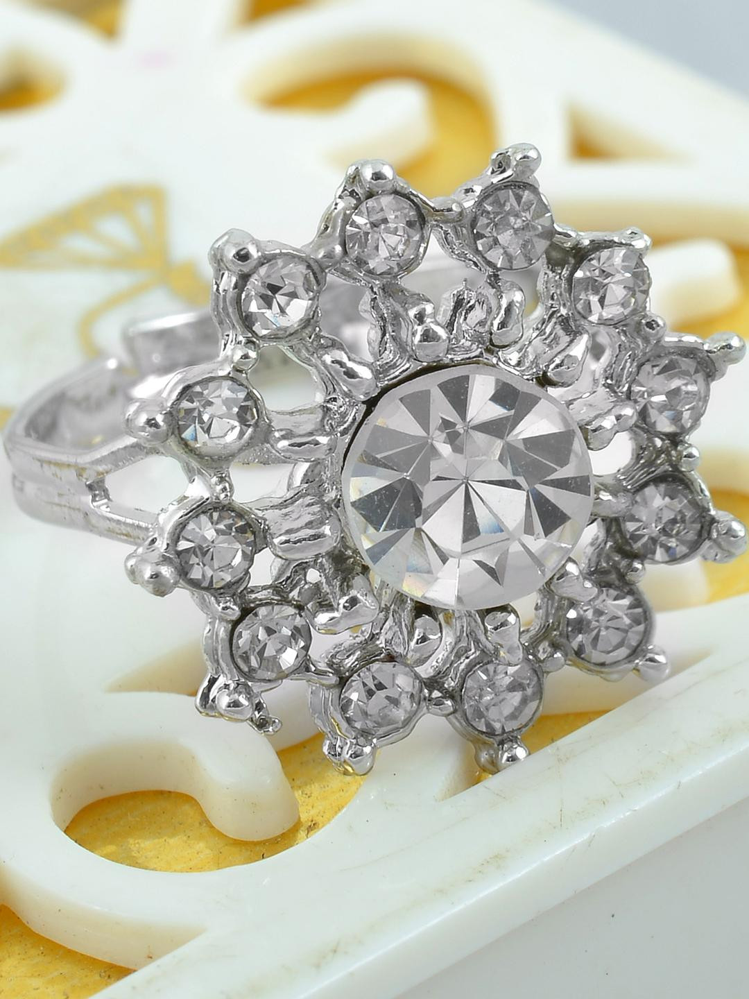 Silver plated CZ Rising Sun designer Fashion finger Ring for Women