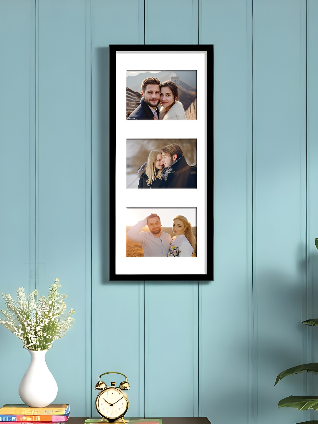 Art Street Black 3 Openings Wooden Wall Photo Frame