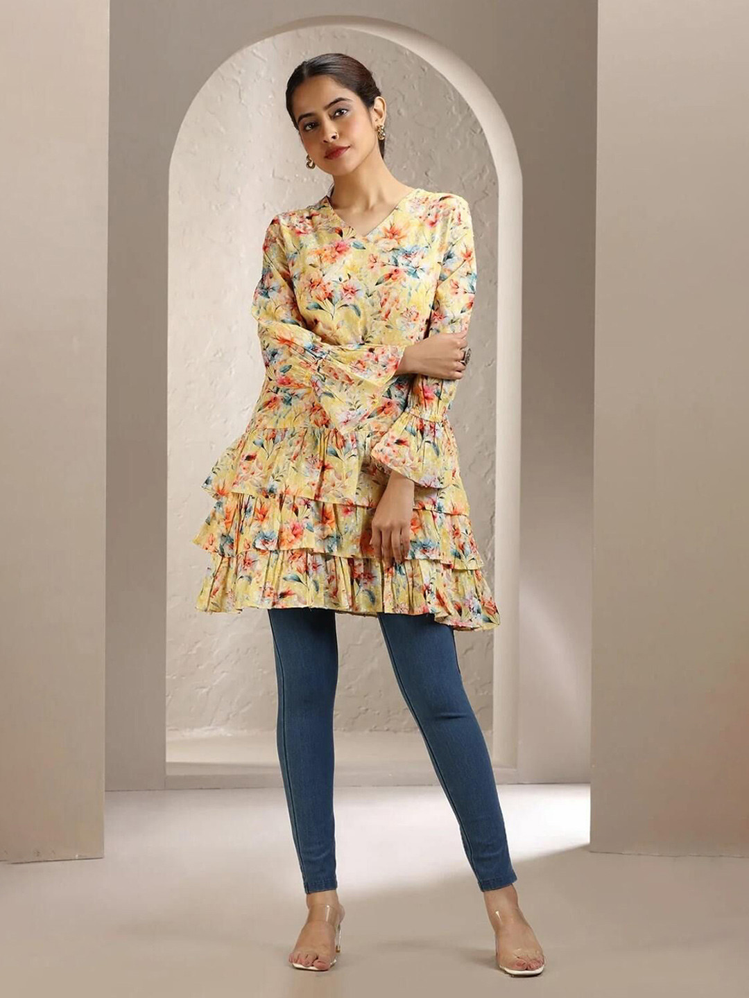 COTTON CULTURE Women Cotton Culture Cream Jacquard Cotton Printed Tunic