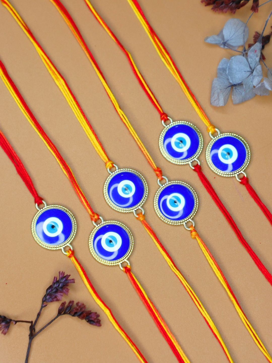Anouk Set Of 6 Evil Eye Rakhi With Funny Card, Roli & Chawal
