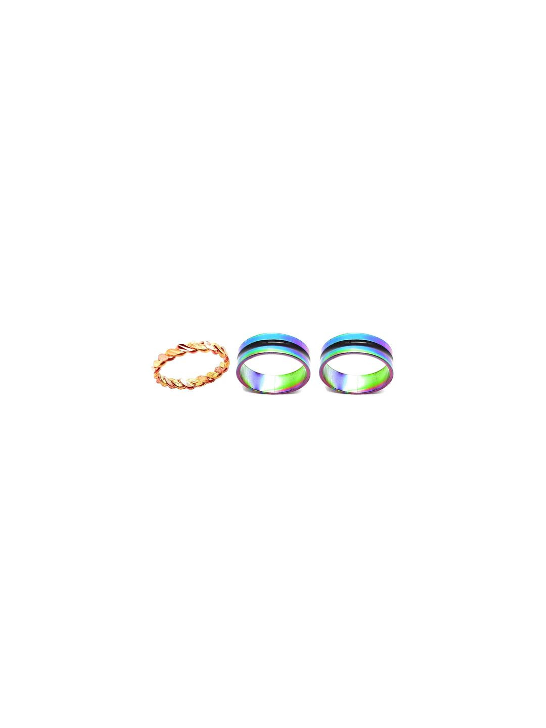 Dynamic Retail Global Set of 3 Rings for Men & Women, Multicolor-Gold Brass Ring ()