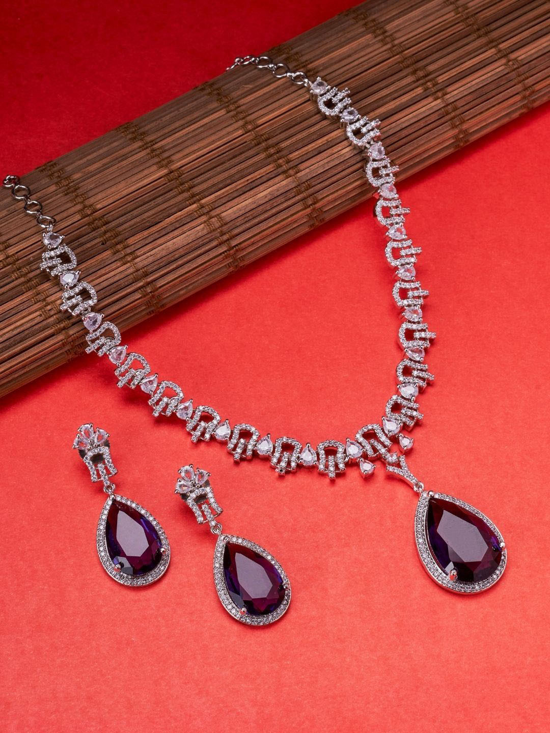 Opal Touch Majesty Rhodium-Plated Artificial Stones-Studded Jewellery Set