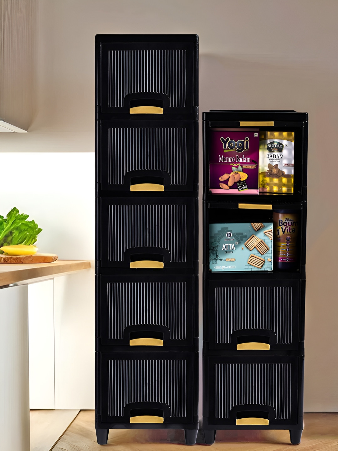 Aura Black & Yellow 9 Units Multipurpose ( 5 + 4 ) Folding Cabinet Storage Organizers