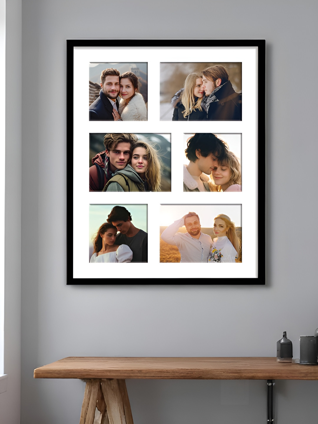 Art Street Black & White 6 Openings Wooden Wall Photo Frame