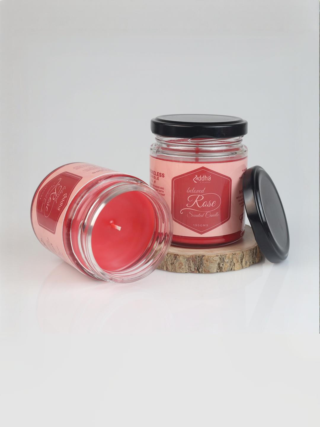 Shraddha Creation Pure Soy Wax Red Colors Home Decor 2Pcs Rose Striped Jar Candles