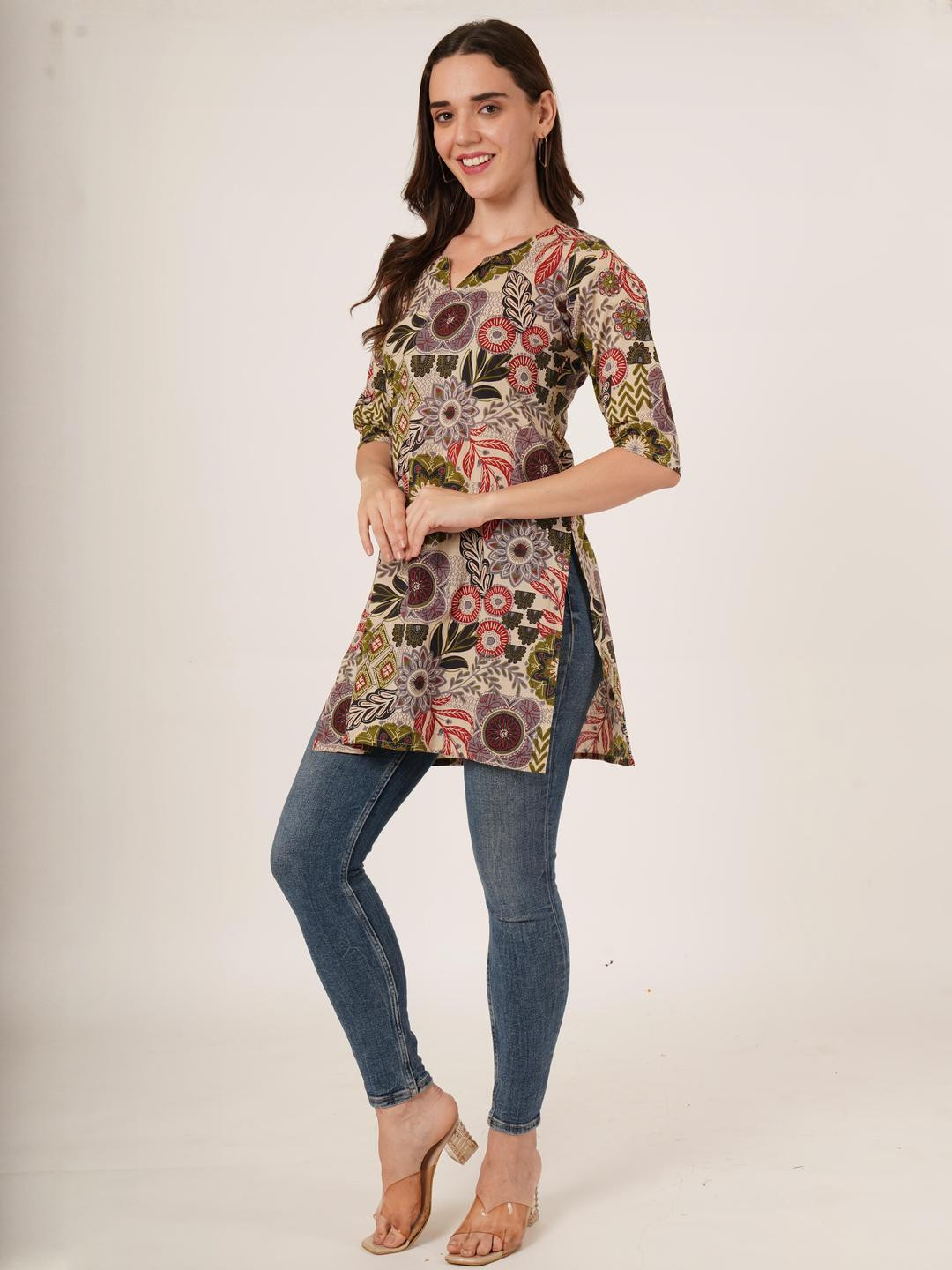 Women's Cotton Jaipuri Print Short Kurti Top