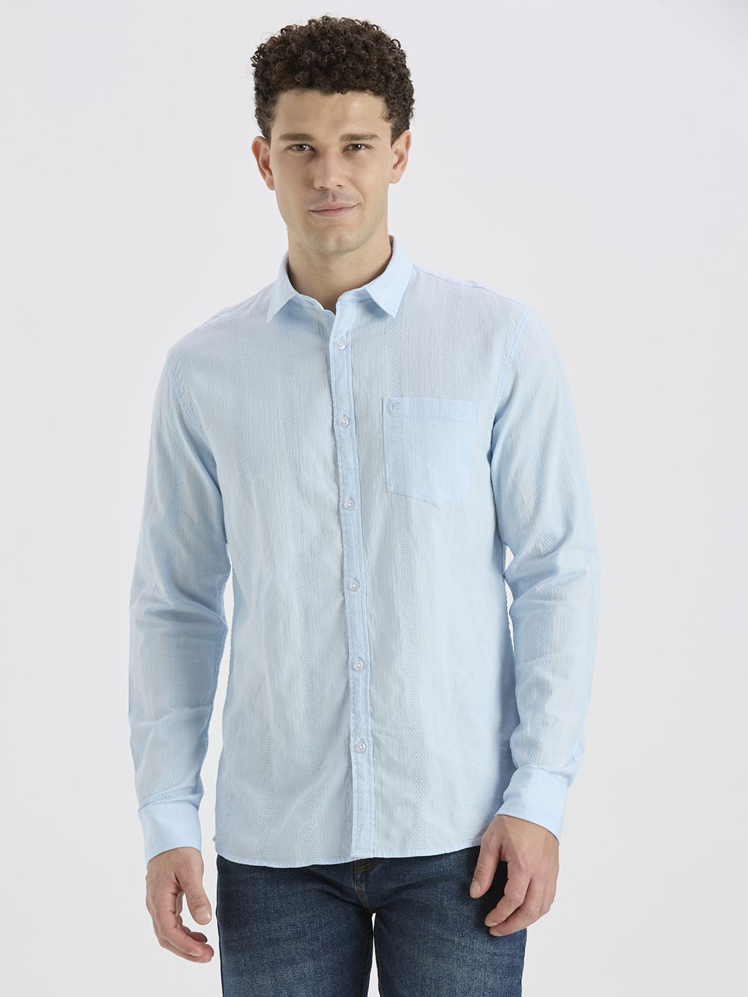 ROCKING SWAMY Men Self Design Spread Collar Regular Fit Cotton Casual Shirt