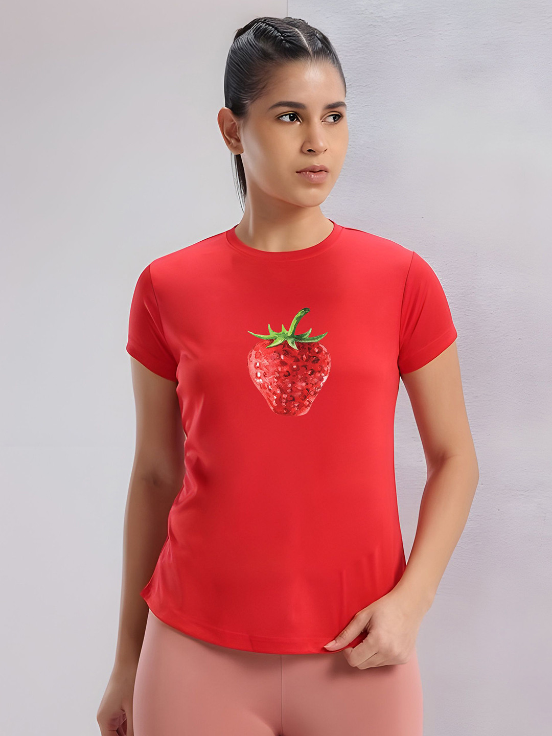 SZN Women Red Strawberry Graphic Regular Fit T-shirt