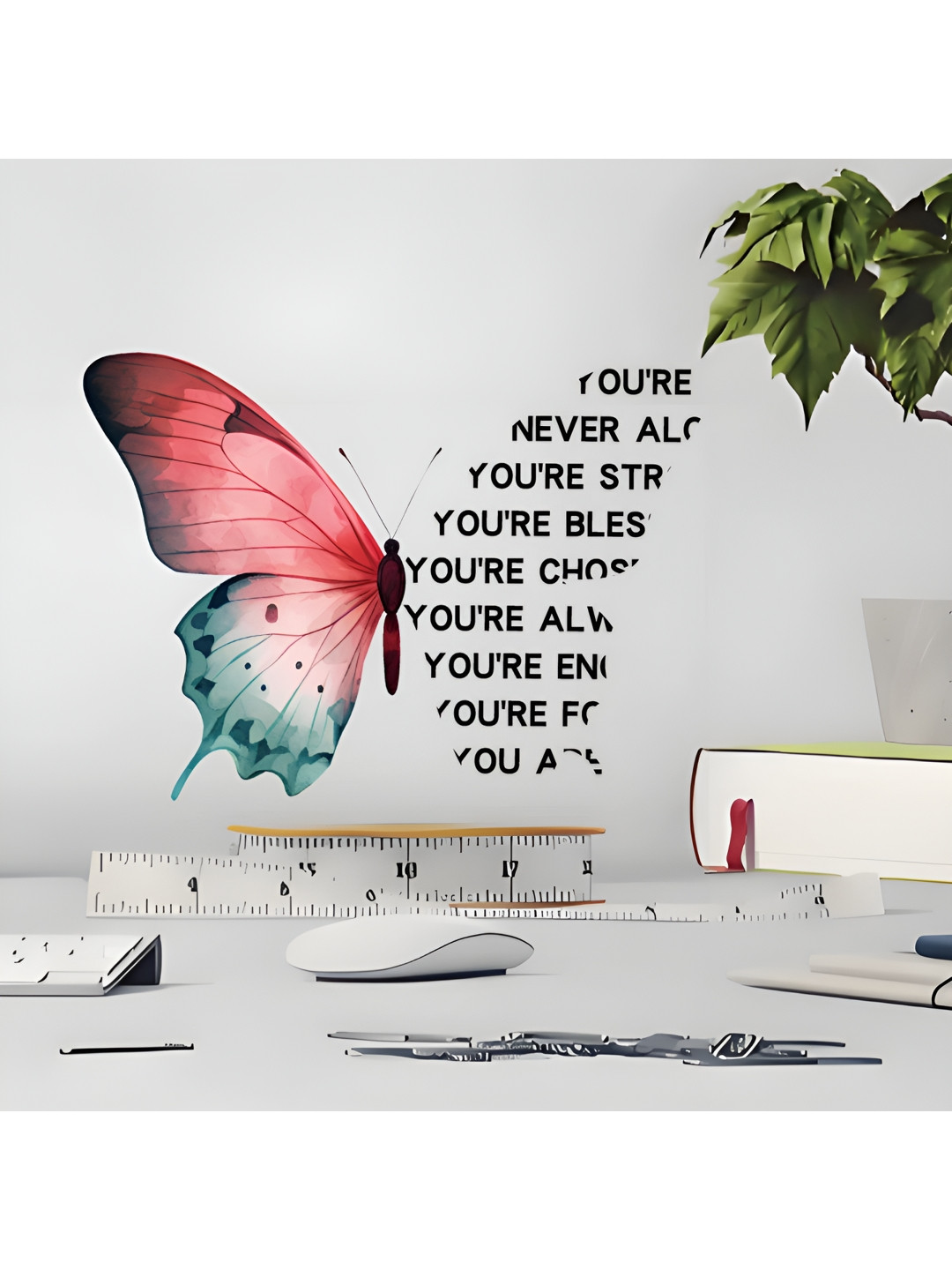 Jaamso Royals Pink & Teal Butterfly Quote Printed Self-Adhesive & Durable Wall Sticker