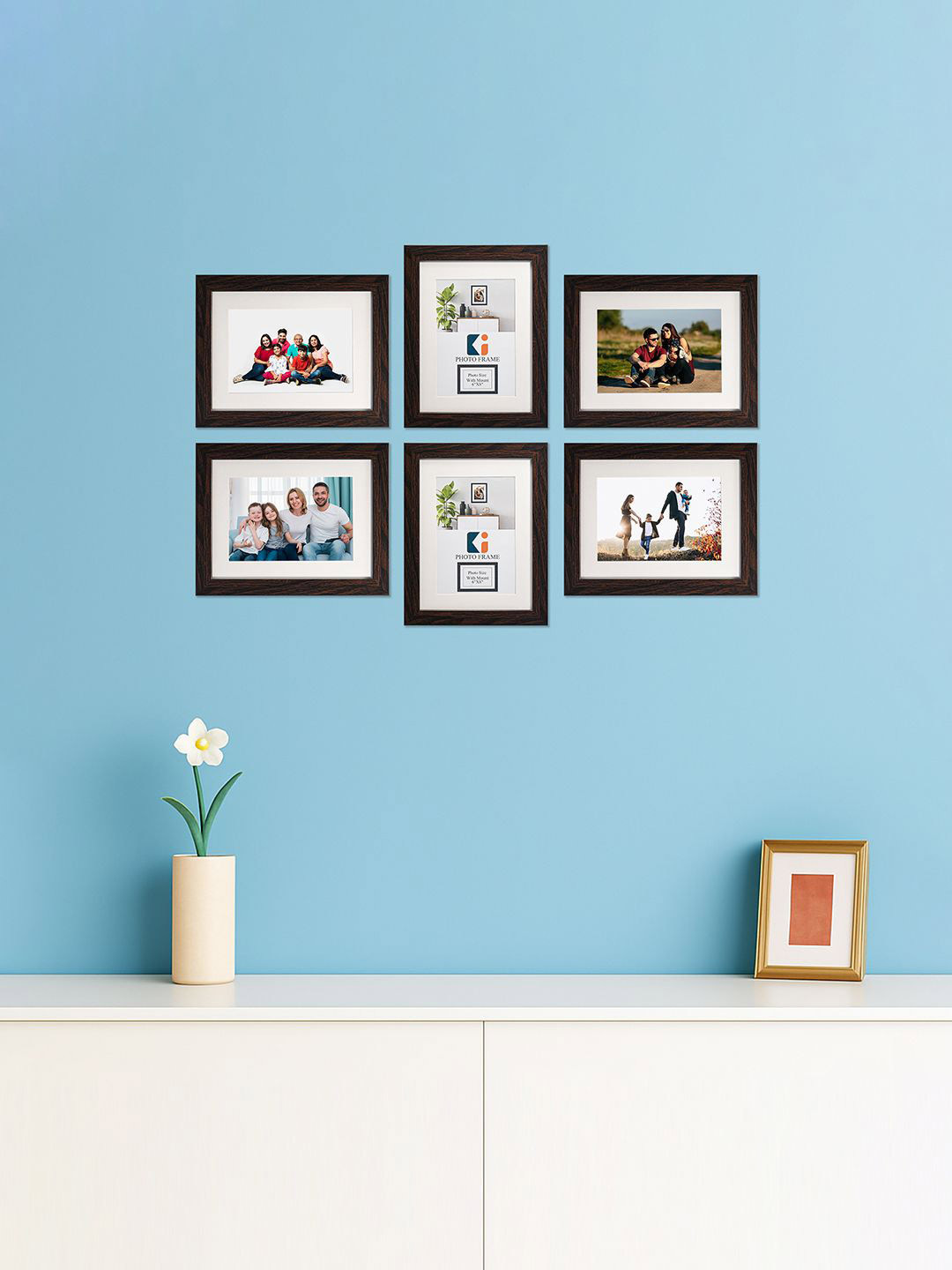 Kuber Industries Brown 6 Pieces Wooden Wall Photo Frames