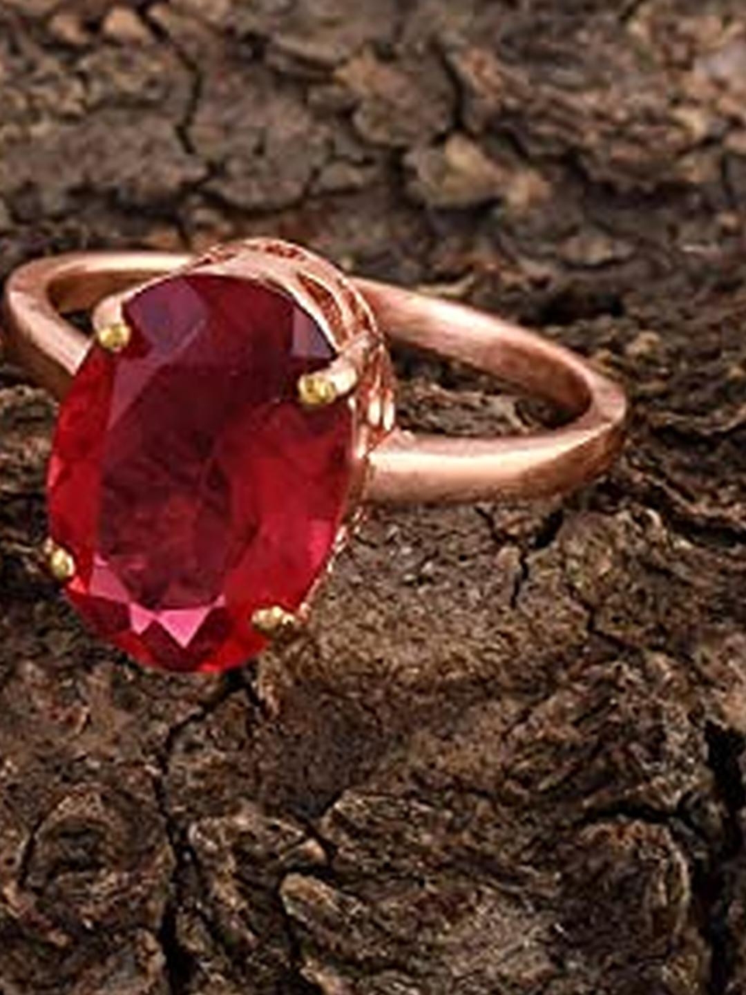 RoseGoldplated Brass Faux Ruby Fingerring Manik Men Jewellery Women