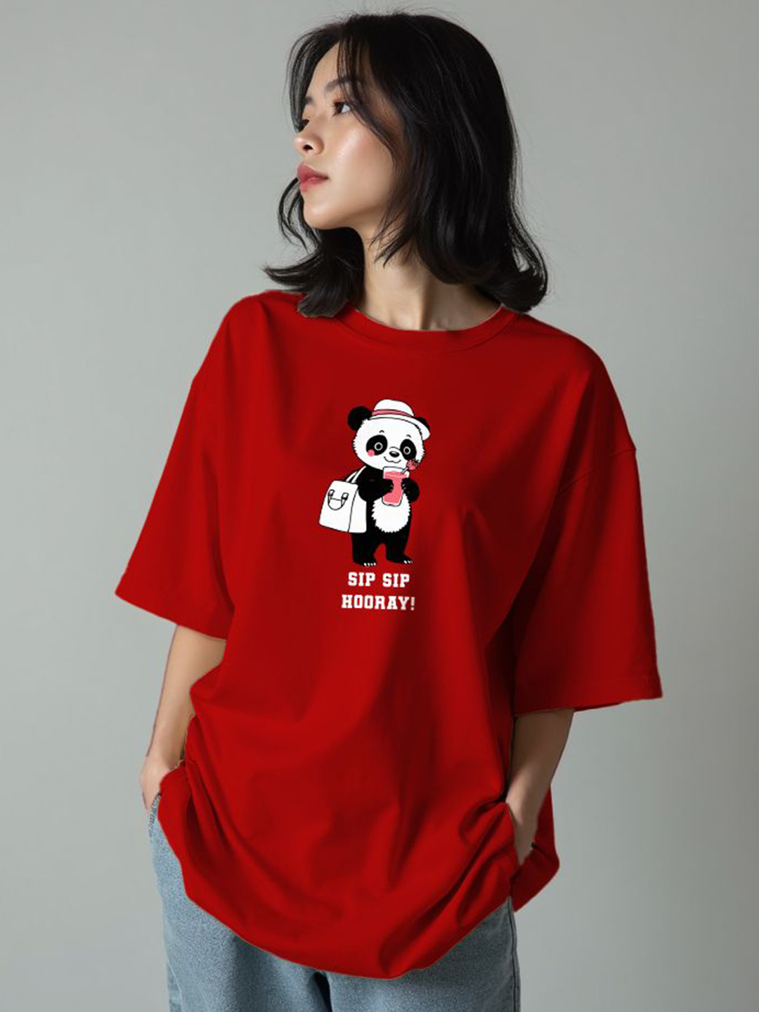 Infirax Women Graphic Sip Sip Hurray Printed Oversized T-shirt