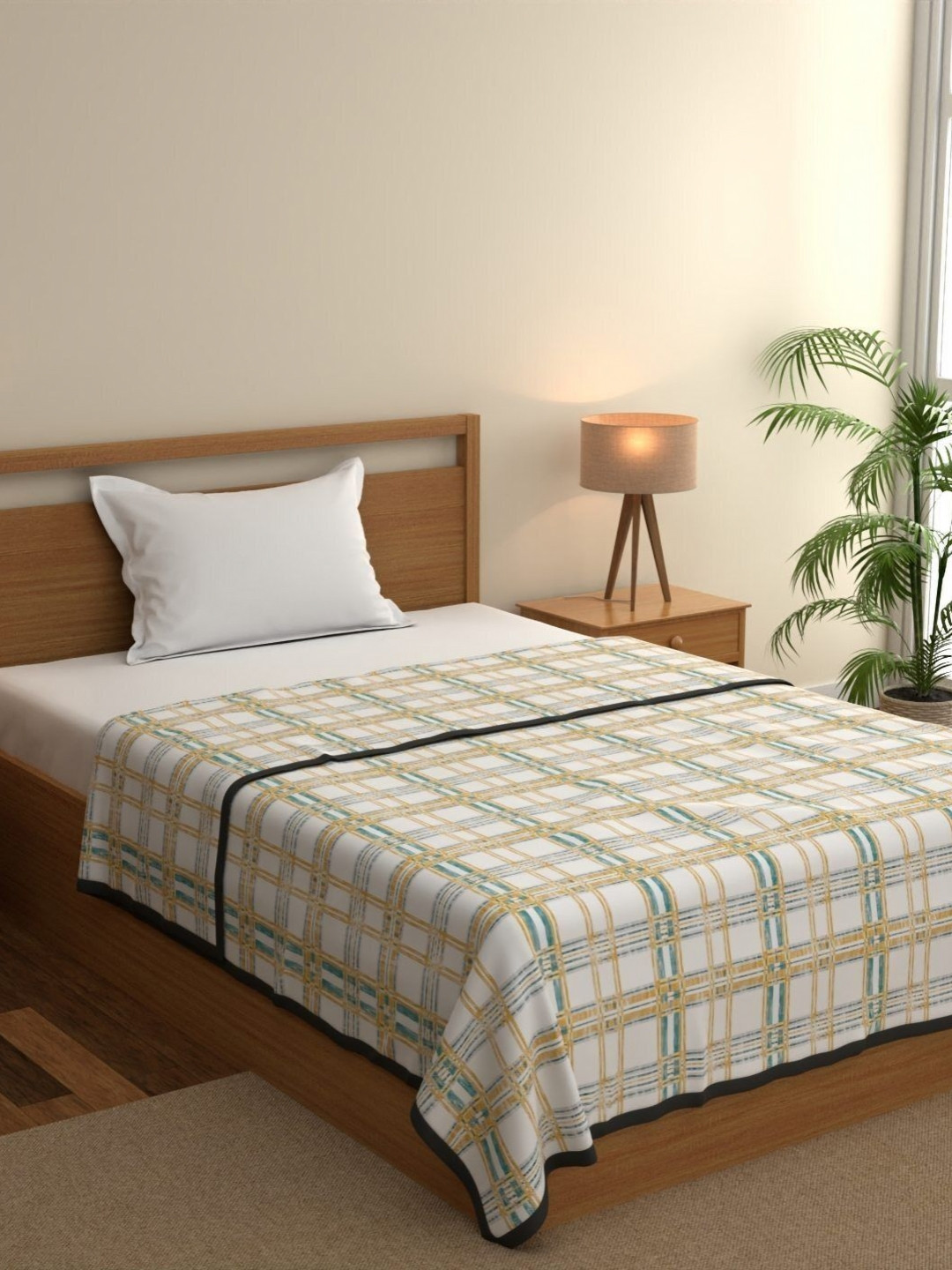 home expressions White Ambrosia Checked Lightweight Cotton AC Room 120GSM Single Bed Dohar