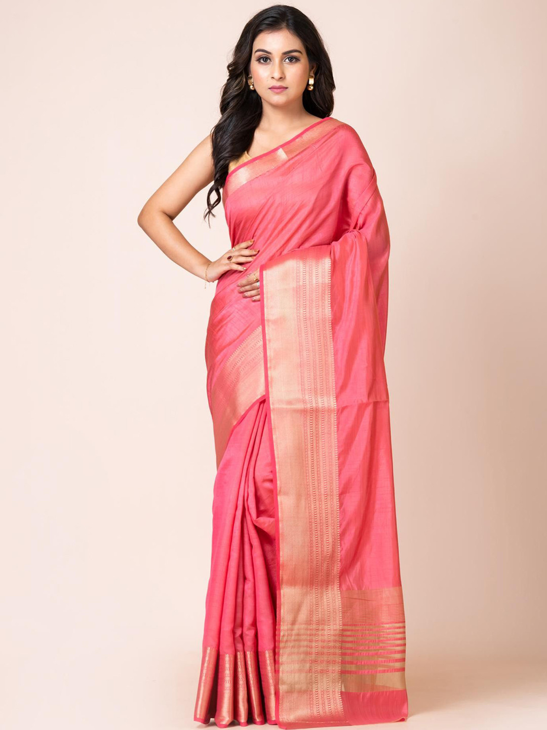 HERE&NOW X Kavvya Solid Woven Design Zari Banarasi Saree