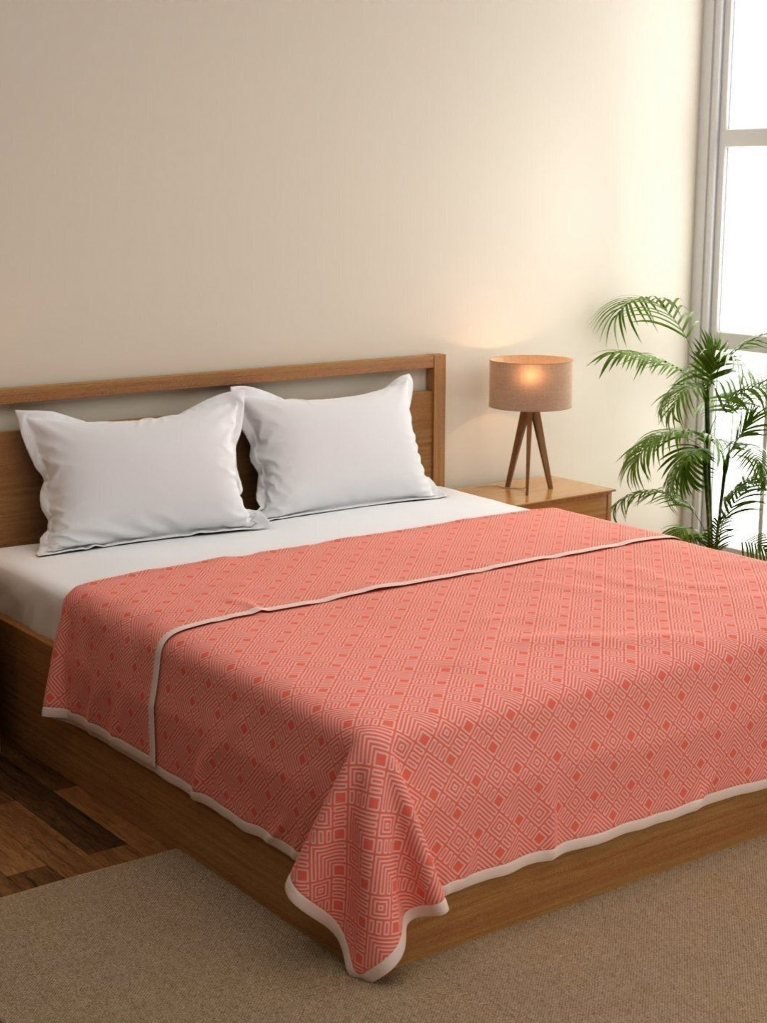 home expressions Meadow Orange Geometric Printed Cotton AC Room 150 GSM Double Bed Dohar