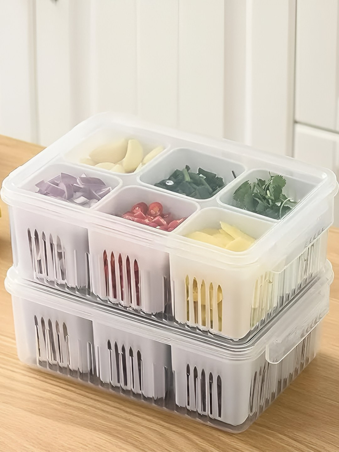 DEEJET White & Transparent 2 Pieces Plastic Refrigerator Safe Fridge Containers