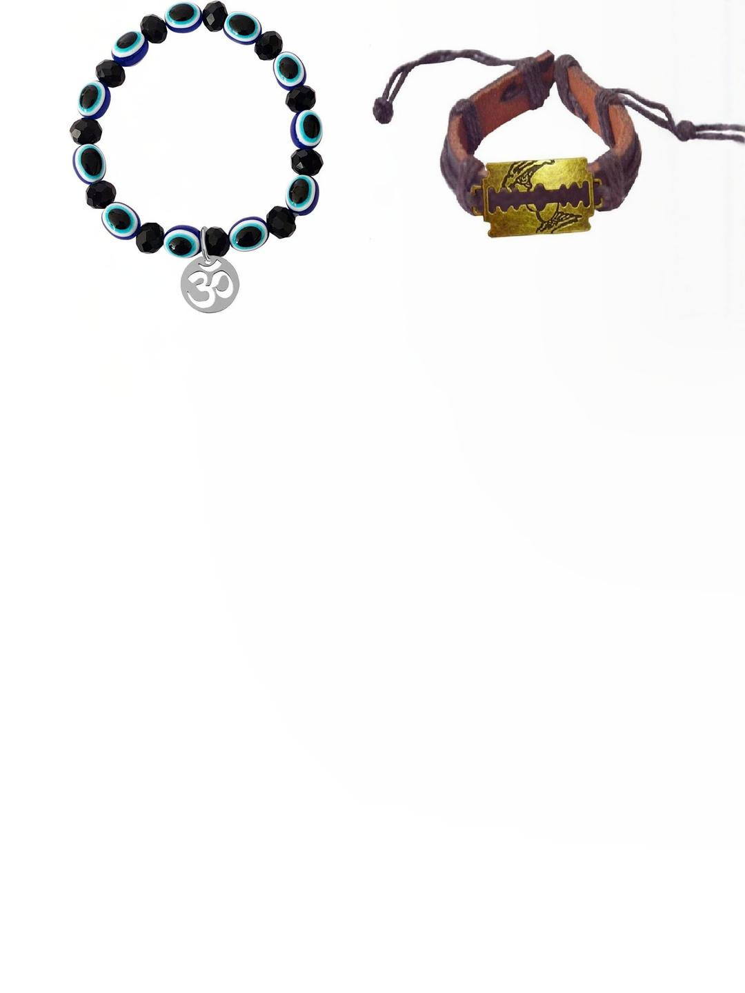 Sullery Unisex Set of 2 Leather & Crystal Evil Eye Bracelet