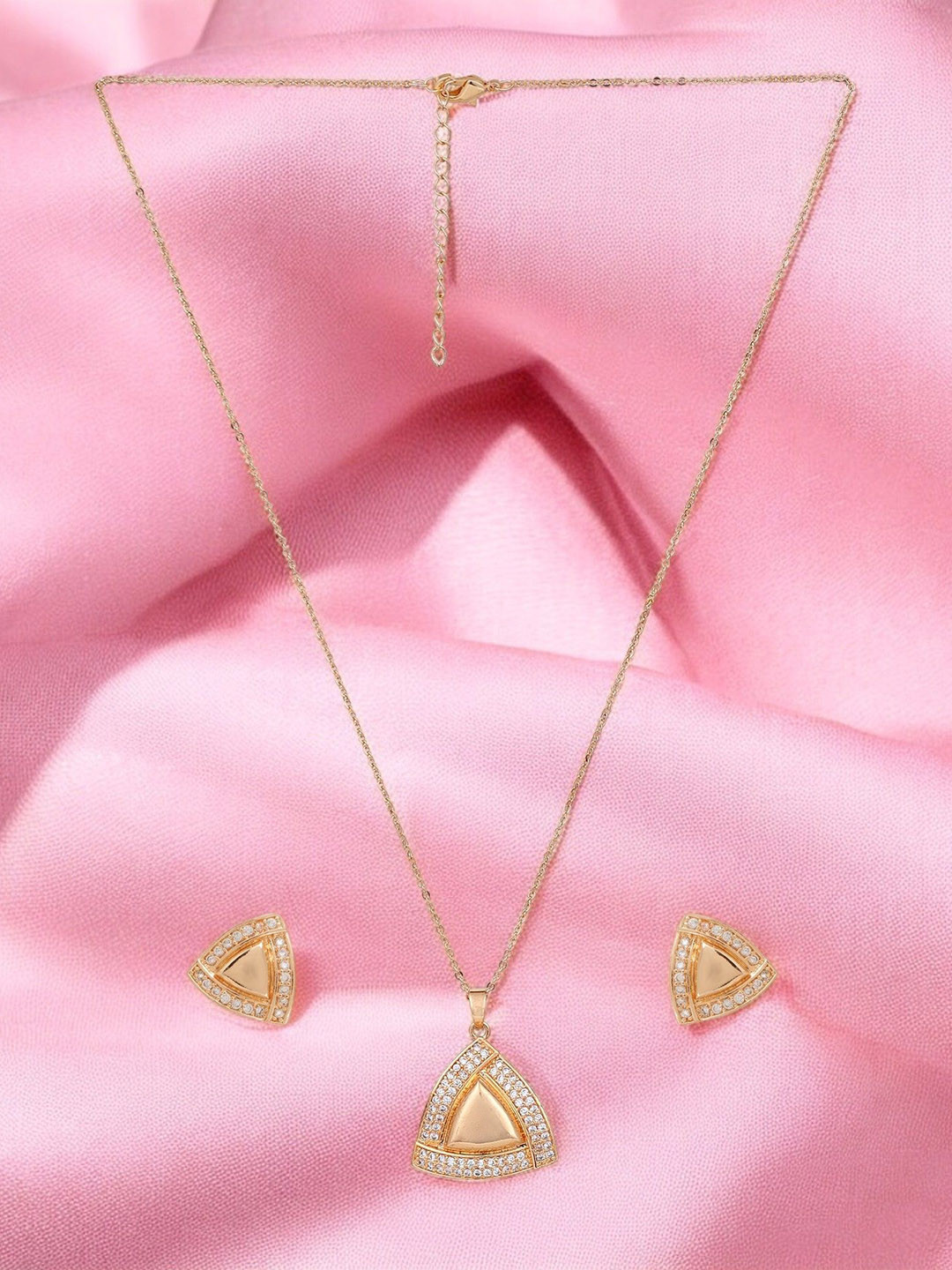 Nilu's Collection Women Rose Gold-Plated American Diamond Stone Studded Jewellery Set