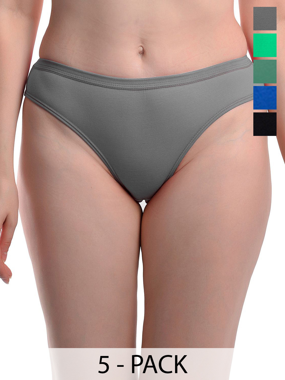 Samvar Pack Of 5 Cotton Hipster  Briefs C-PL-Panty_L-B,Gr,G,B,Bl_XS