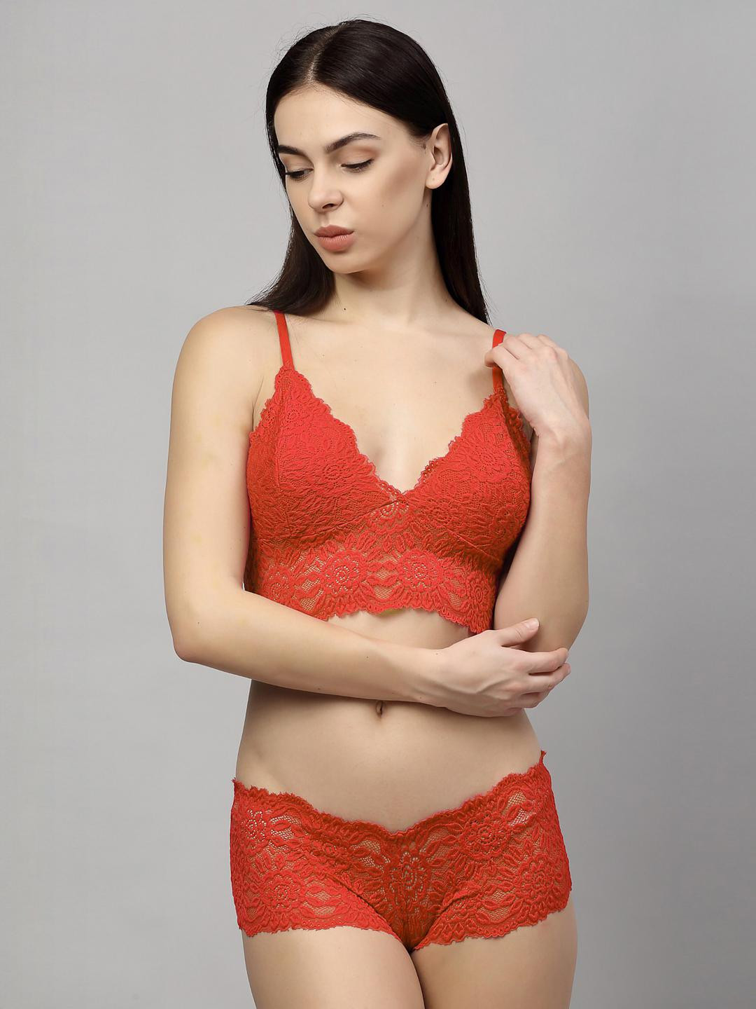 Women Red Net Bra Panty Set for Lingerie Set Undergarments Pack of 1