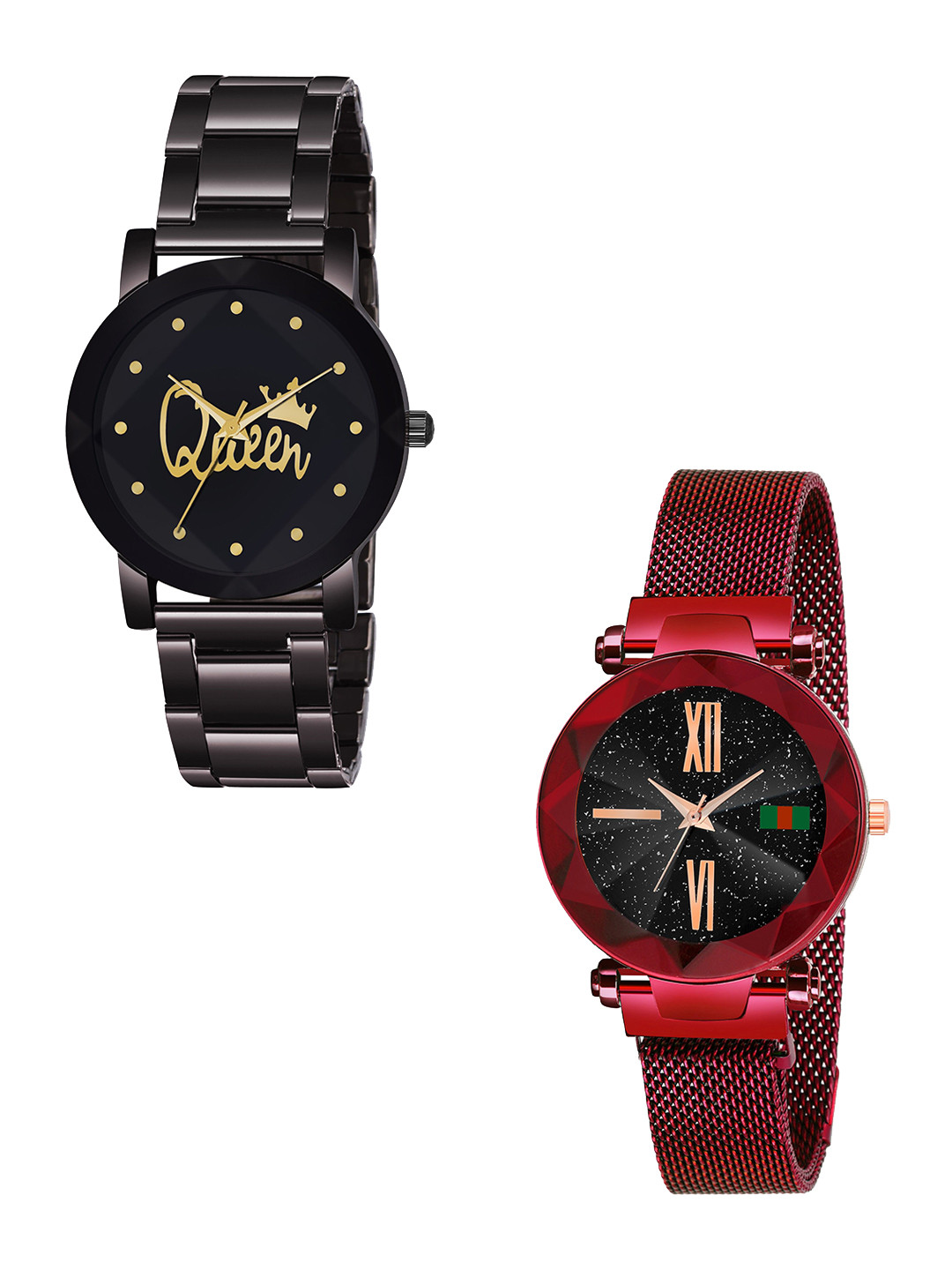 Gopal Shopcart Unisex Pack of 2 Bracelet Style Analogue Watch Metal_Queen_379_Red_roman