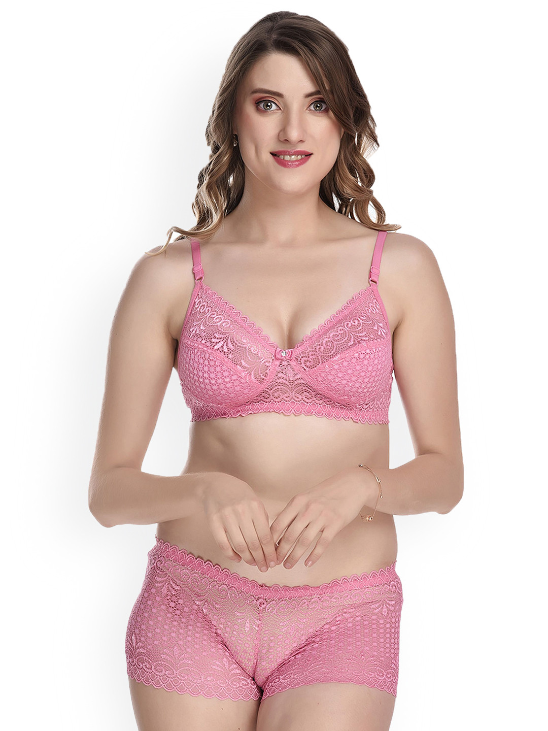 Women Orange Net Bra Panty Set for Lingerie Set Undergarments Pack of 1