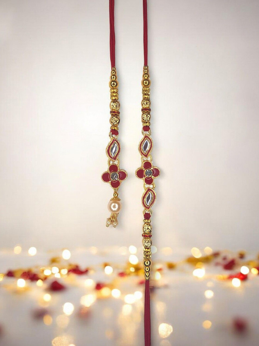 MISHAV Artificial Stones Studded And Beaded Bhaiya Bhabhi Rakhis With Roli Chawal