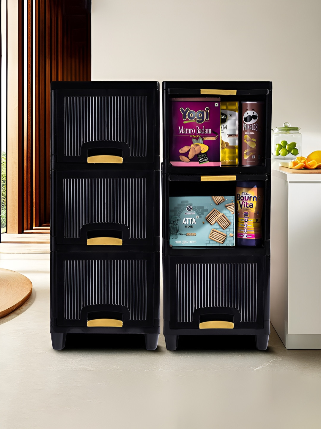 Aura Black 6 Units Multipurpose ( 3 + 3 ) Folding Cabinet Storage Organizers