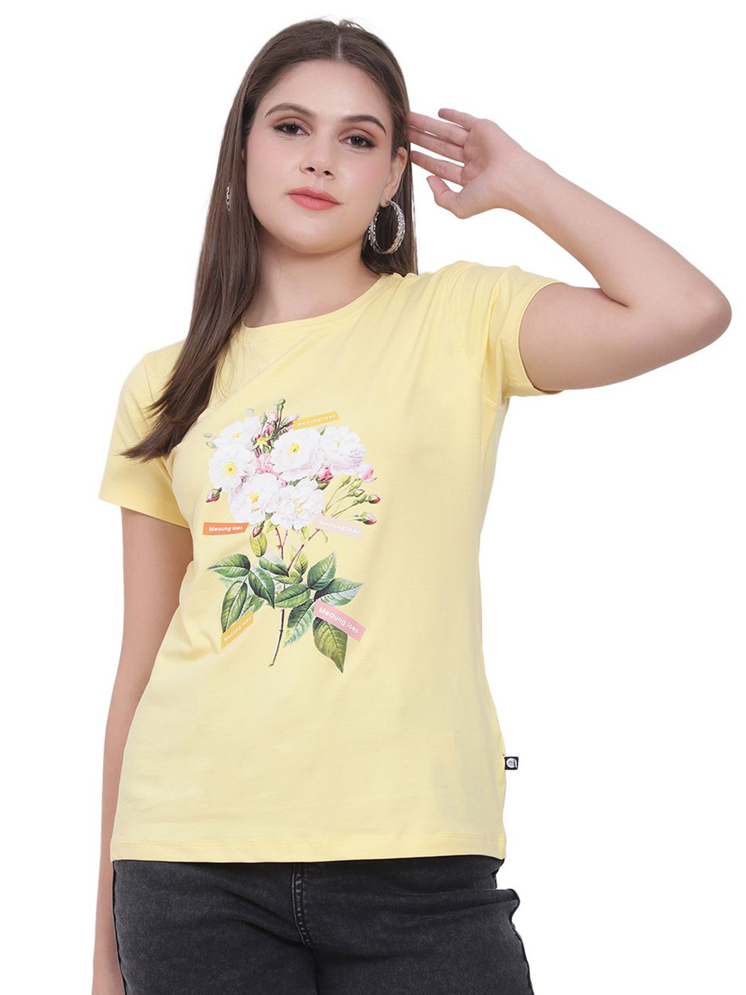 God's Club Women Foral Printed  Pure Cotton Raw Edge T-shirt