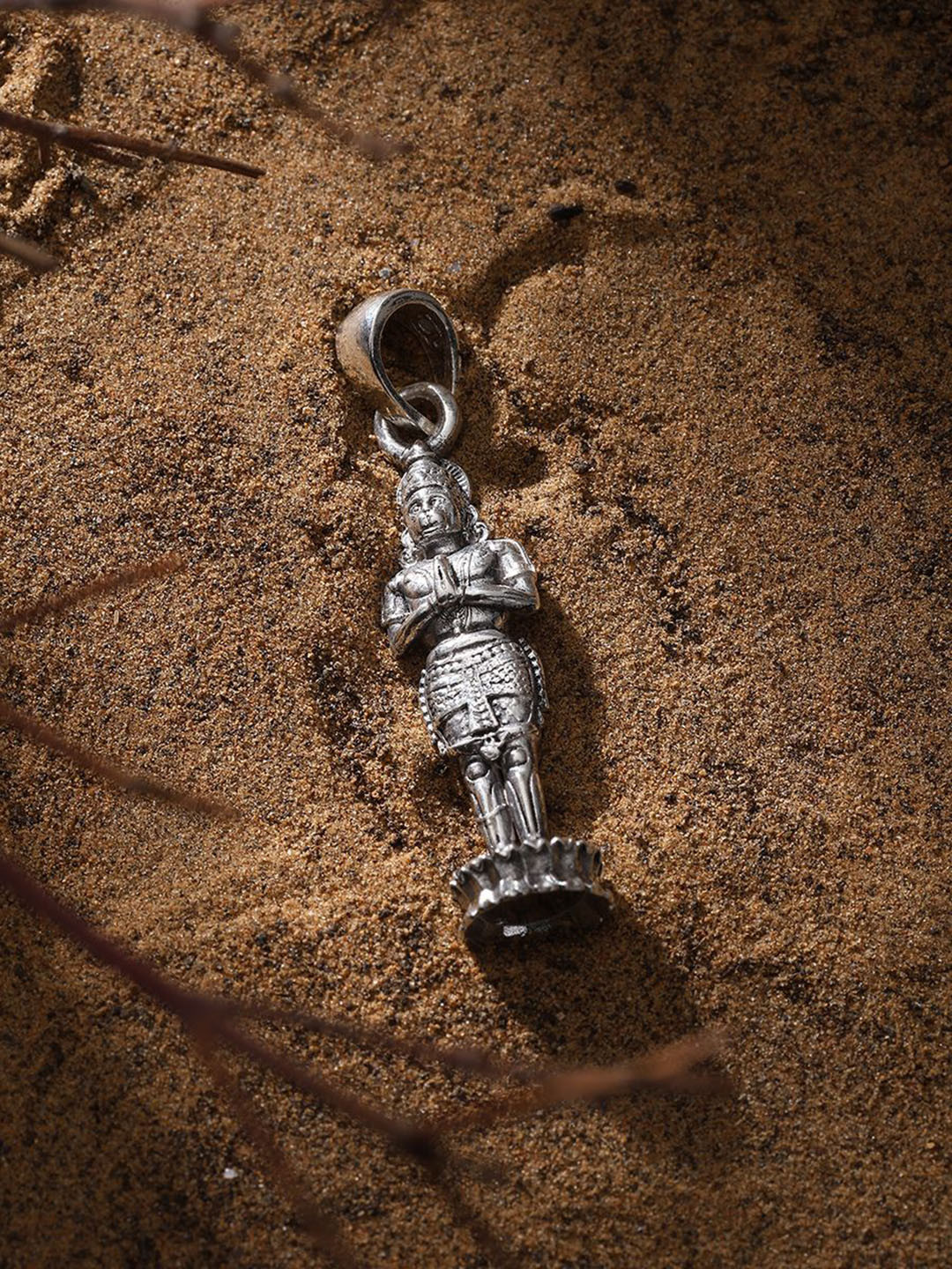 Exotic India Sterling Silver Standing Lord Hanumanji Pendant