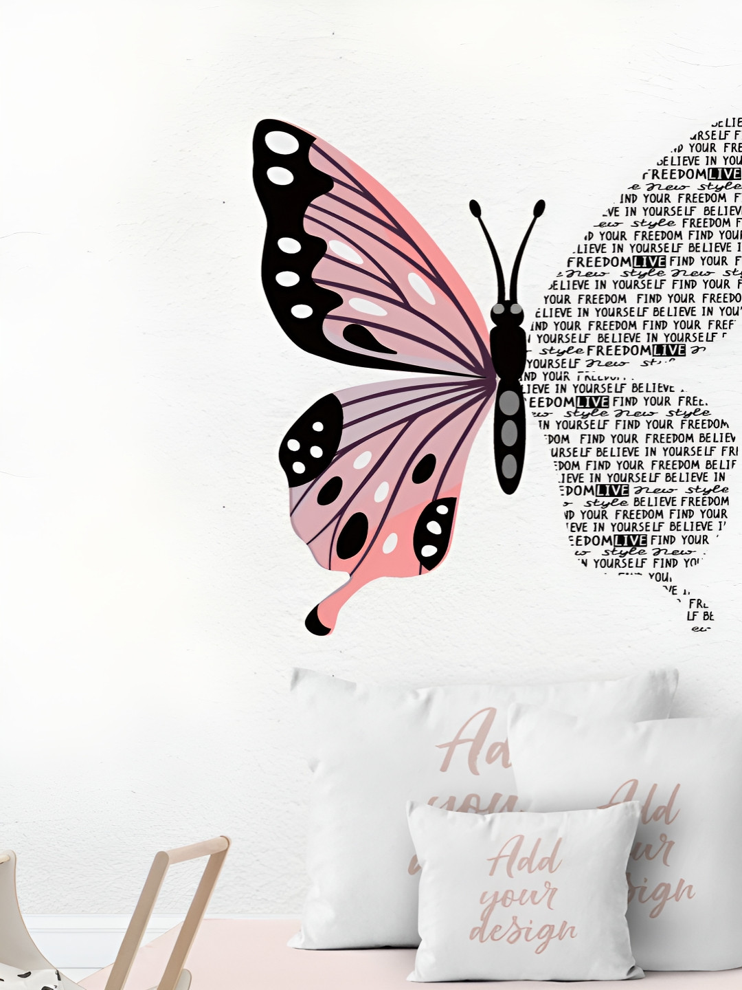 Jaamso Royals Pink & Black Butterfly Printed Self-Adhesive & Durable Wall Sticker