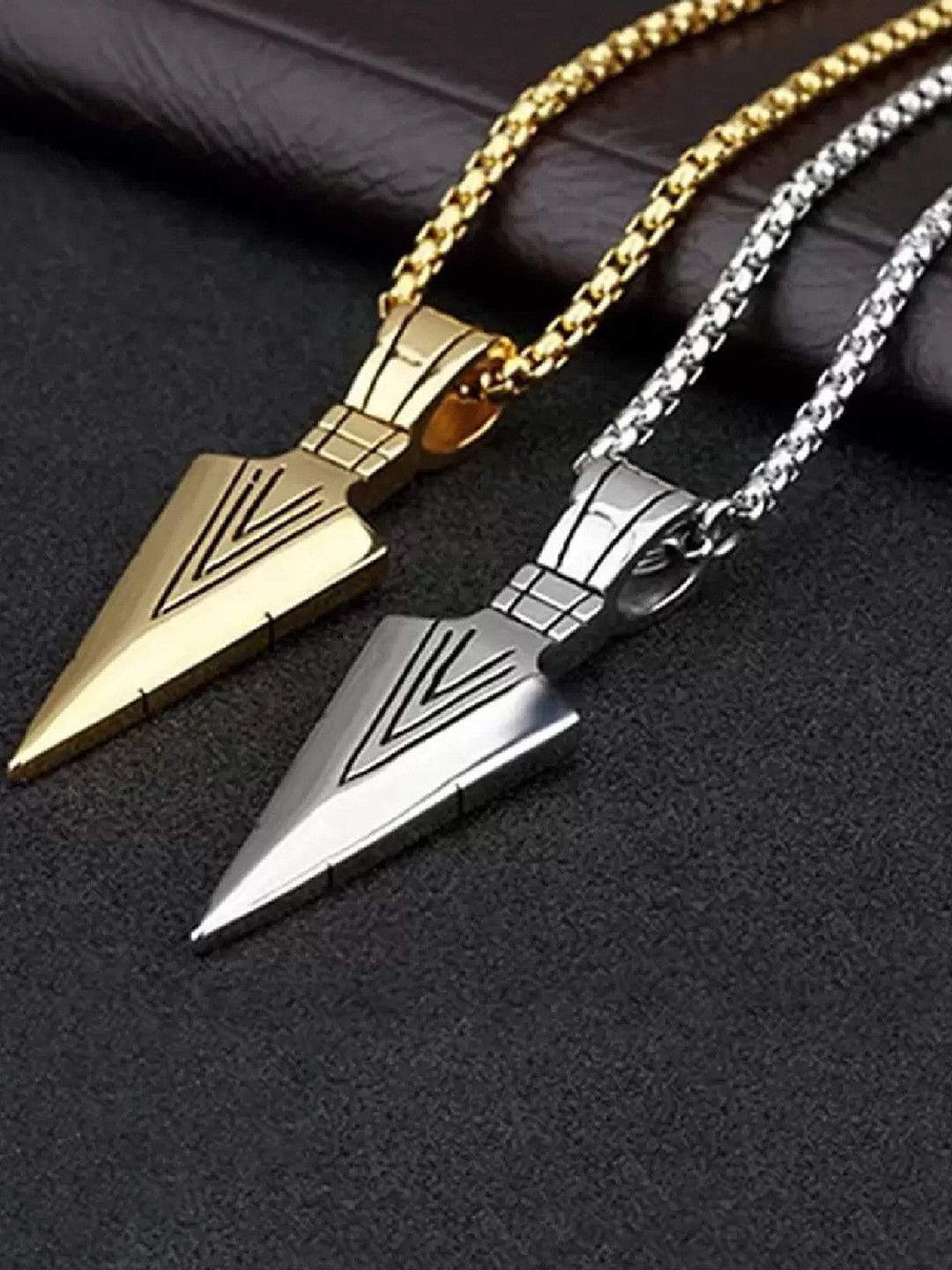 Crazy Fashion Unisex Set Of 2 Gold-Plated Triangular Pendants With Chains