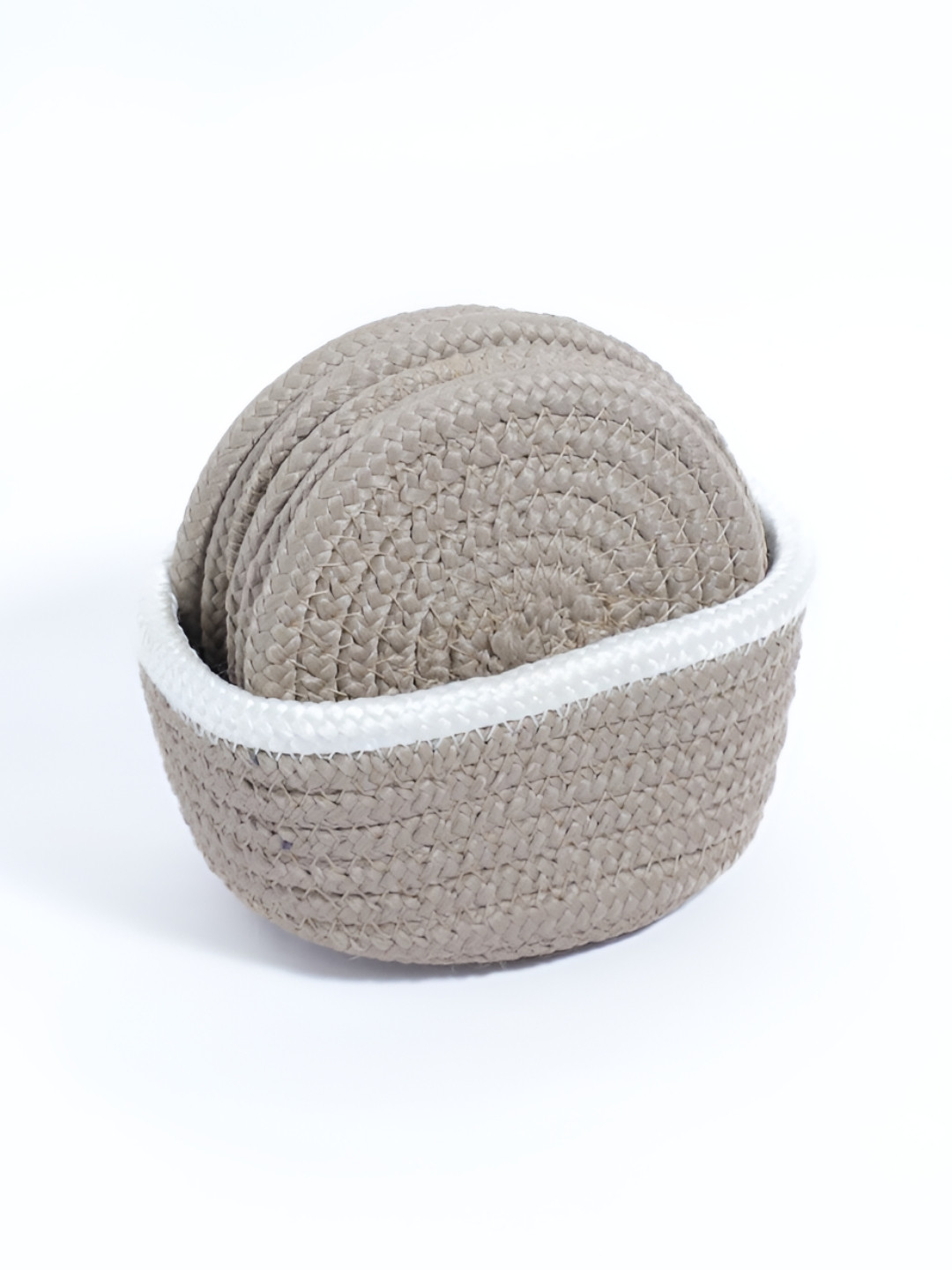 AURKA 6Pcs Beige & White 7 Pieces Textured Eco-Friendly Round Coasters With Holder