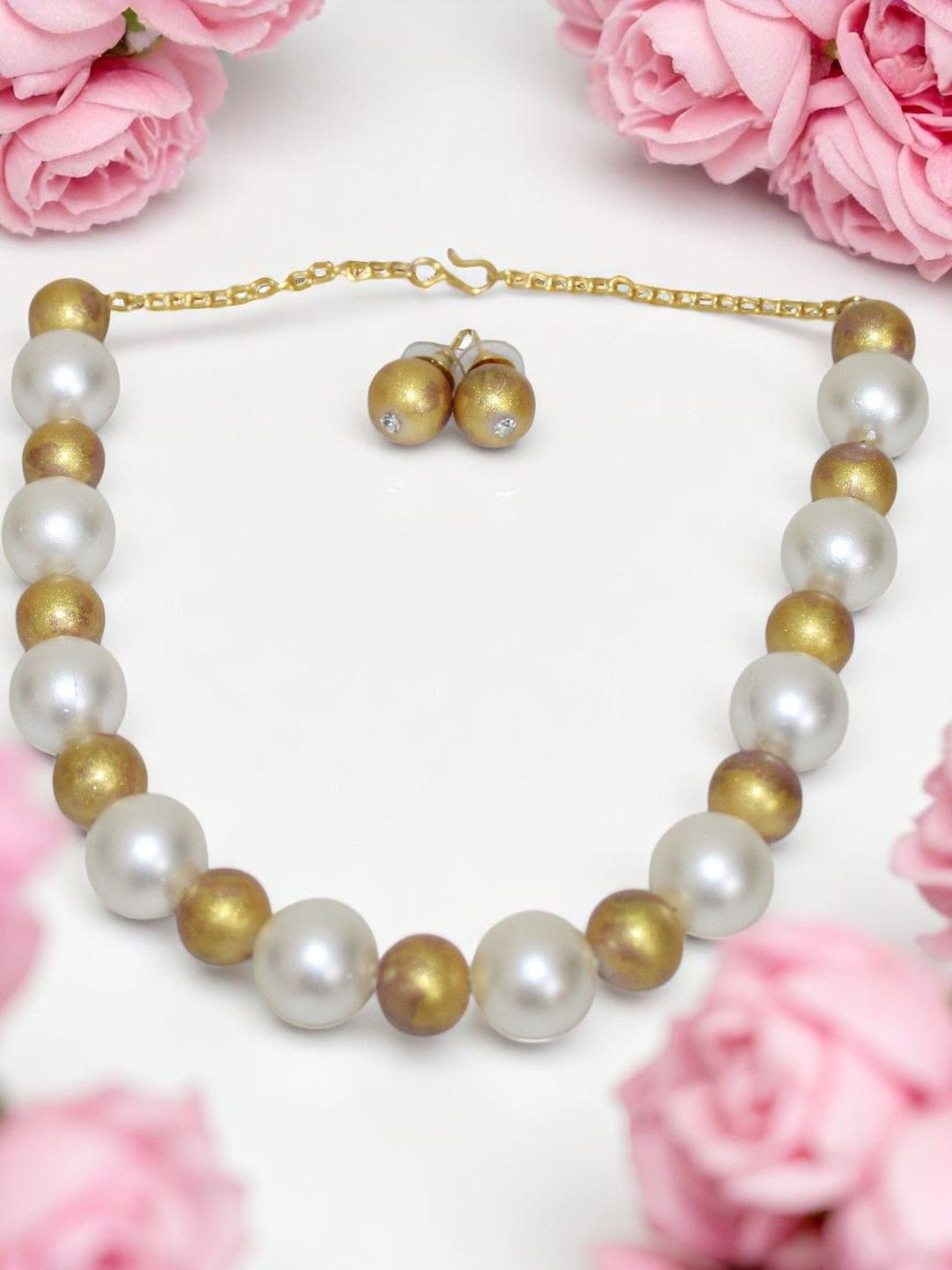 Jolly Faces Silver & Gold-Toned Beaded Choker with Earrings