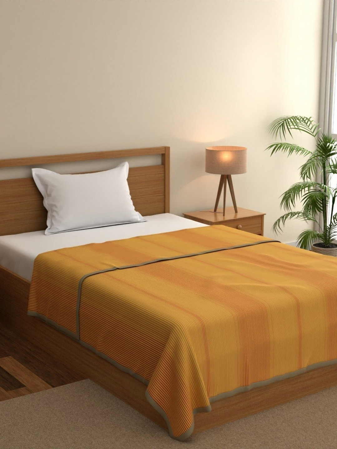 home expressions Meadow Mustard & Grey Striped Cotton AC Room 150 GSM Single Bed Dohar