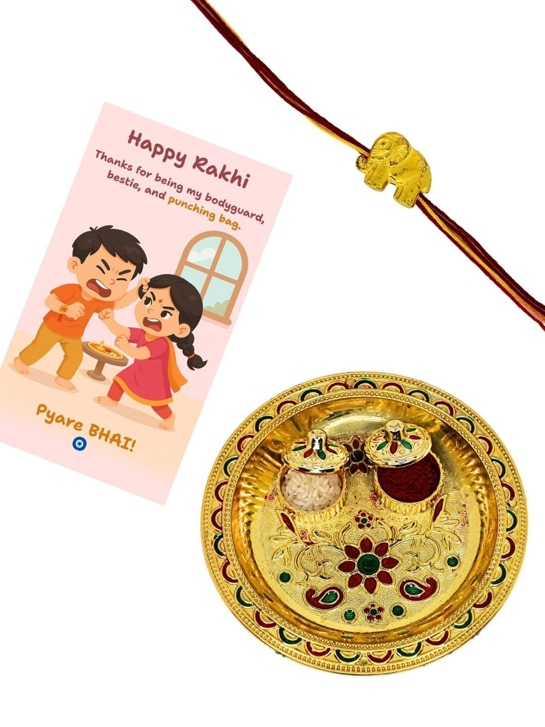 Anouk Elephant Thread Rakhi With Card & Pooja Thali