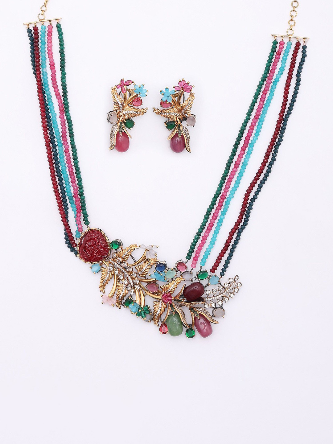 Exotic India Women Stone-Studded Necklace and Earrings Set